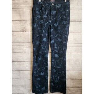 NYDJ Jeans Women's 2 Blue Slim Bootcut Liftxtuck Floral Print Denim MSRP $129